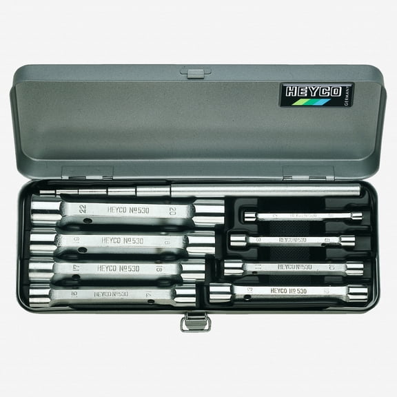 Heyco Double Ended Socket Wrench Set with Tommy Bar in Metal Case, 9 Pieces