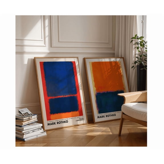 Kovaa Blue Orange Rothko Poster Mid Century Museum Wall Art Set 2 Unframed Paper Print 8x12