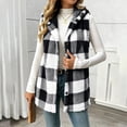 thumbnail image 2 of QIYAGBSA Fleece Vest for Women Hooded Button Down Plaid Sleeveless Long Cardigan Outerwear (Blue, S), 2 of 9