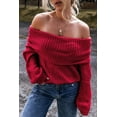 thumbnail image 6 of Women's Racing Red Off-the-Shoulder Knit Sweater - Flirty and Stylish | [ZhiHiMeRi] | (US 16-18)XL, 6 of 12