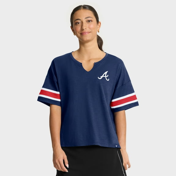 Women's Fanatics Navy Atlanta Braves Curl Route T-Shirt
