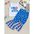 thumbnail image 2 of Kiapeise 2Pcs Todder Baby Girls 4th of July Outfits Kids USA Flag Sleeveless Tank Tops Star Striped Flared Pants Set 1-5 Years, 2 of 9