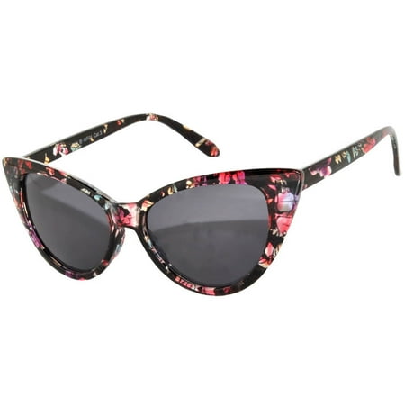 OWL Eyewear Cat Eye Sunglasses Floral Black Frame Smoke Lens