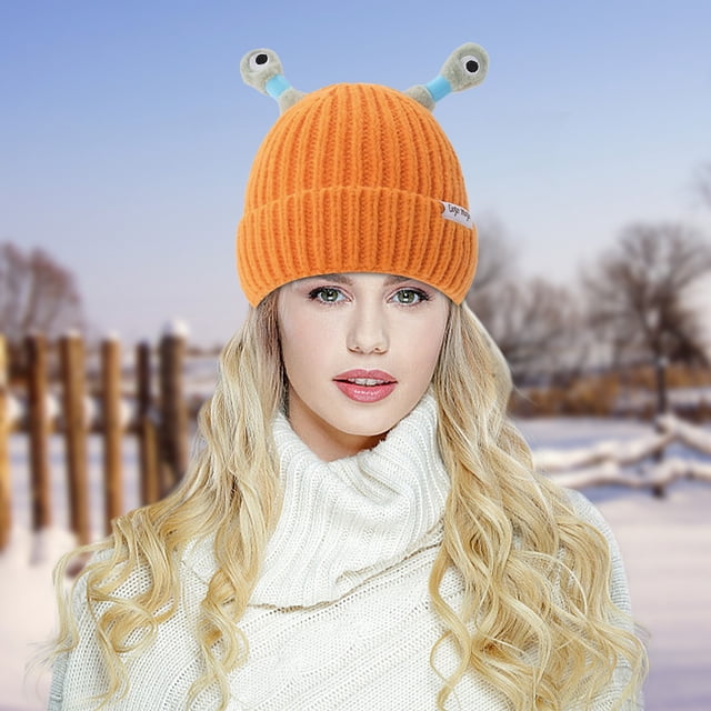 Gorro de invierno tejido con ojos de antenas intermitentes retráctiles | Gorro divertido y original para adultos | Gorro cálido de algodón aislante para ropa de calle y fiestas de disfraces.