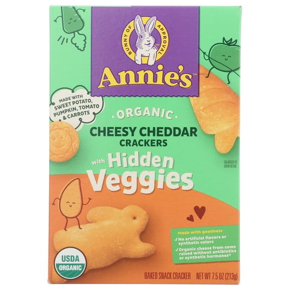 Pack of 12, Annies Homegrown Cheesy Cheddar Cracker with Hidden Veggies, 7.5 oz