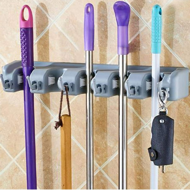 Soporte para escobas y trapeadores, organizador de herramientas de pared multiusos, resistente, ganchos de almacenamiento, colgador ideal para escobas