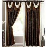Bella Luxury Jacquard Curtain Panel with Attached Waterfall Valance & Scarf 54 by 84-In Light Brown