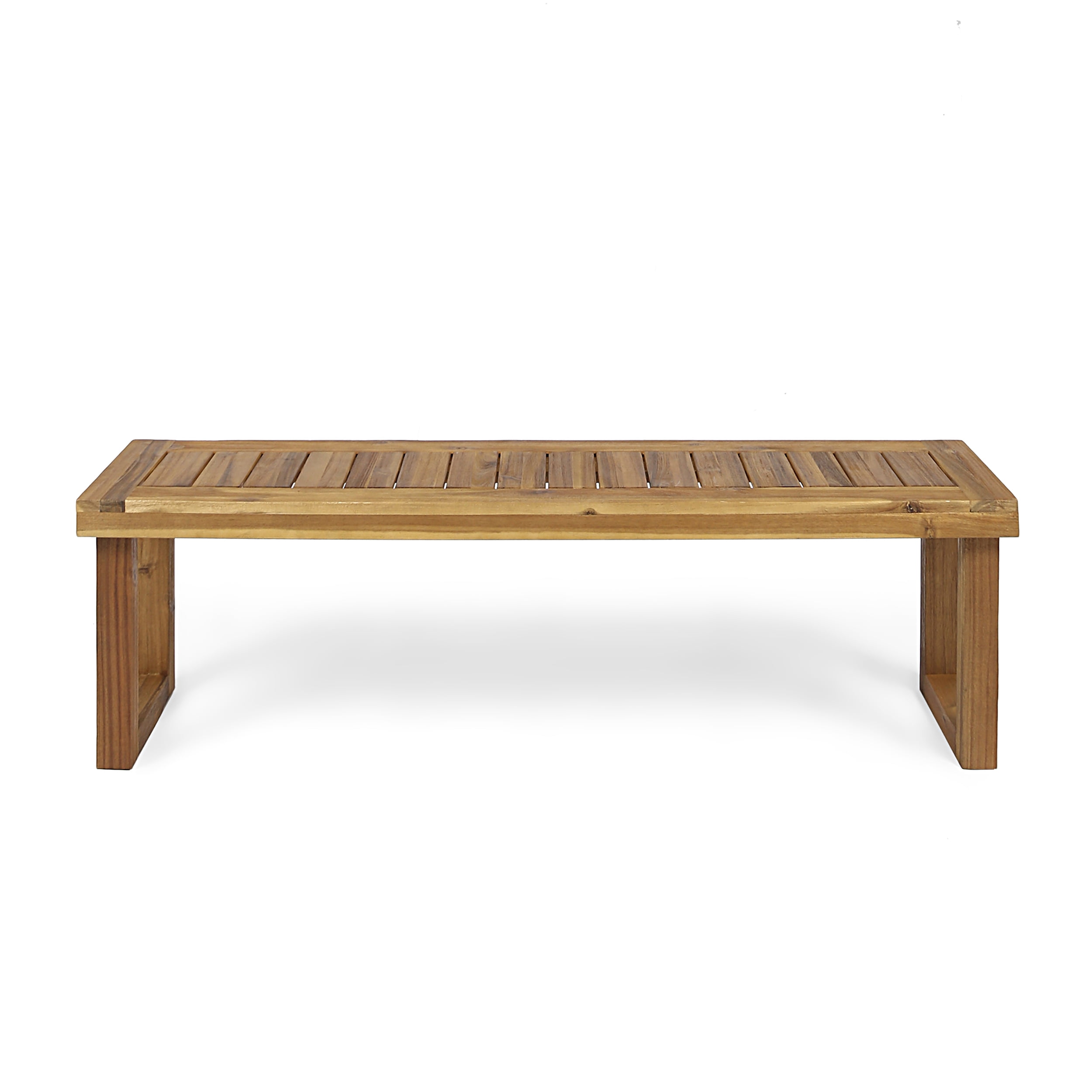 Outdoor Solid Wood Bench Set of 2, Acacia Wood Leisure Benches for Patio Garden, Natural