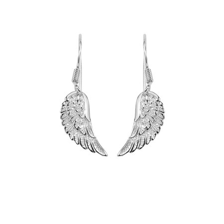 Drop Earrings Sterling Wires - Sterling Silver Angel Wing Dangle Drop Kidney Wire Back Earrings