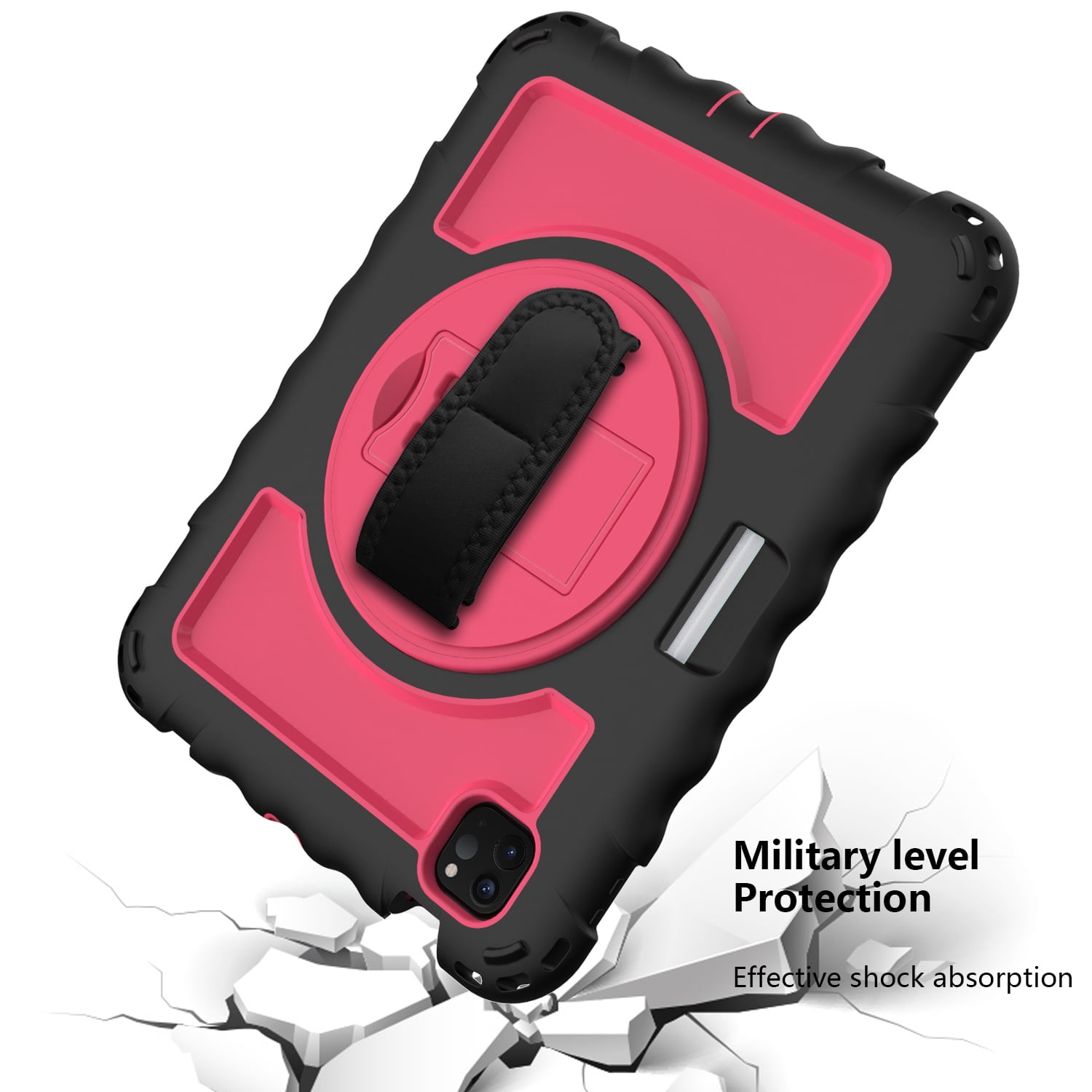 Allytech iPad Air 5 4 10.9 Case 2022/2020, Heavy Duty Shockproof Kids Case with Pencil Holder Hand Strap Kickstand Shoulder Strap for Apple iPad Air 5th 4th Generation 10.9 Inch -Black/Rose