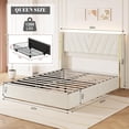 thumbnail image 3 of Bingirl Full Upholstered LED Bed Frame with 4 Storage Drawers, Full Size Bed Frame with RGB LED Lights, Velvet Platform Bed Frame, 3 of 7
