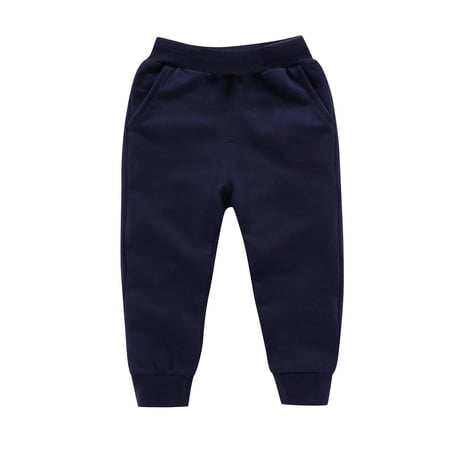 Cotton Jogger Pants for Toddlers Kids Elastic Waist Casual Sweatpants for Boys Girls Soft Trousers (11 Years Navy)