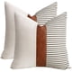 thumbnail image 1 of Juego de 2 fundas de almohada de lino con diseño de patchwork a rayas y decoración de estilo rústico, modernas, 1 of 5