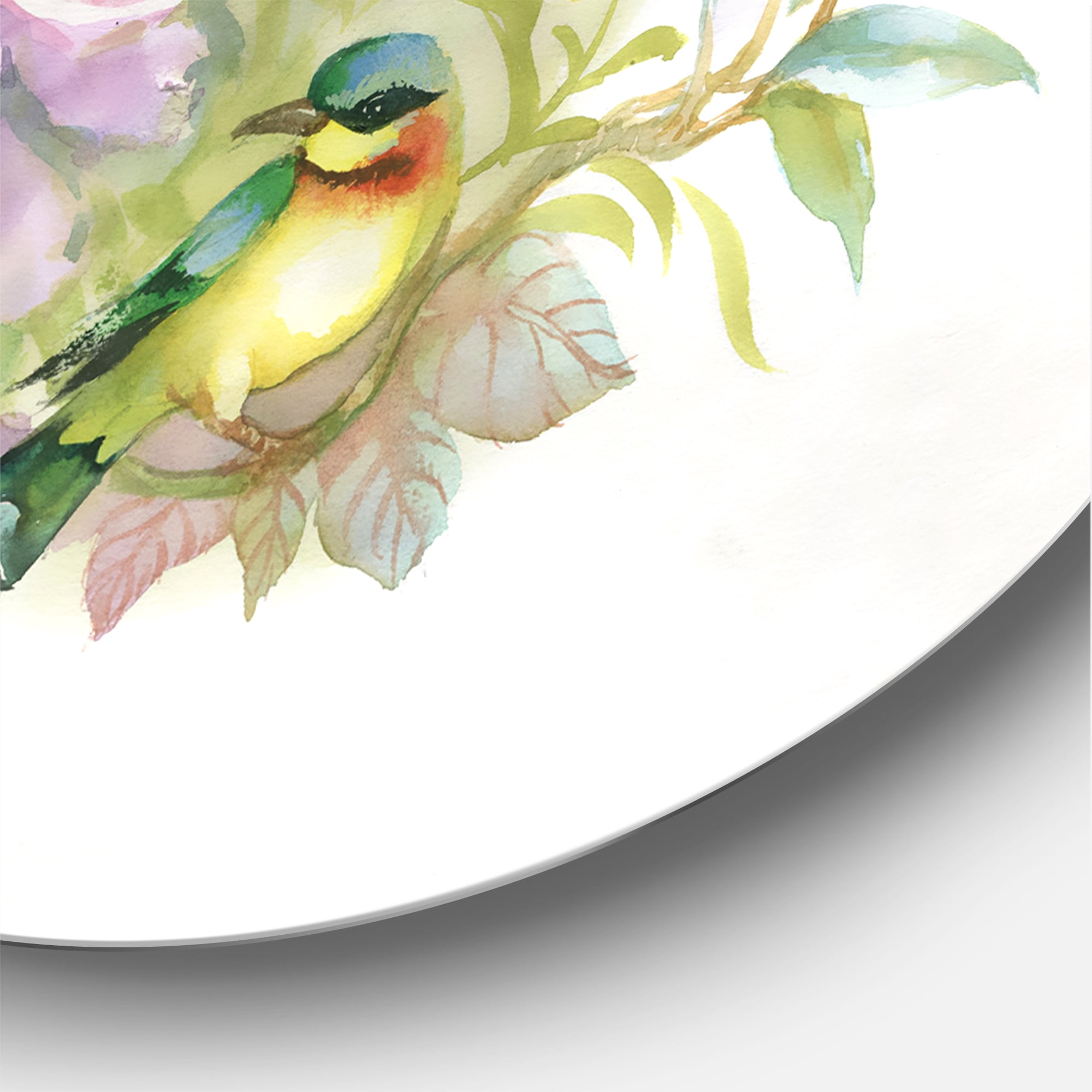 Designart 'Colourful Birds and Vibrant VIntage Flowers' Traditional Circle Metal Wall Art 36x36 - Disc of 36
