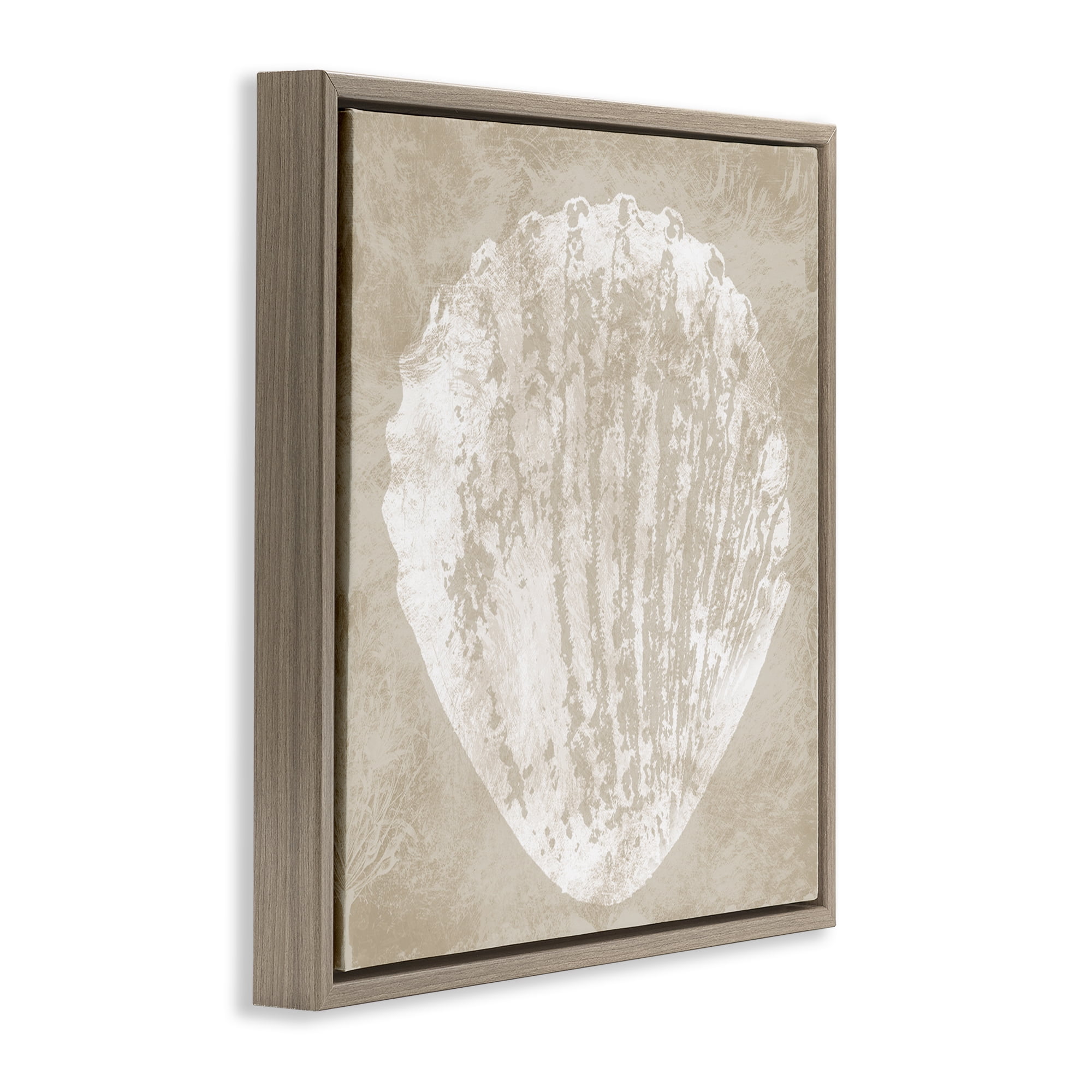Stupell Industries Rustic Distressed Seashell Nautical & Beach Painting Brown Floater Framed Canvas Art Print Wall Art, 25 x 25