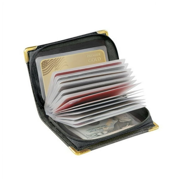 RFID Zip-Up Security Wallet, Black Leather