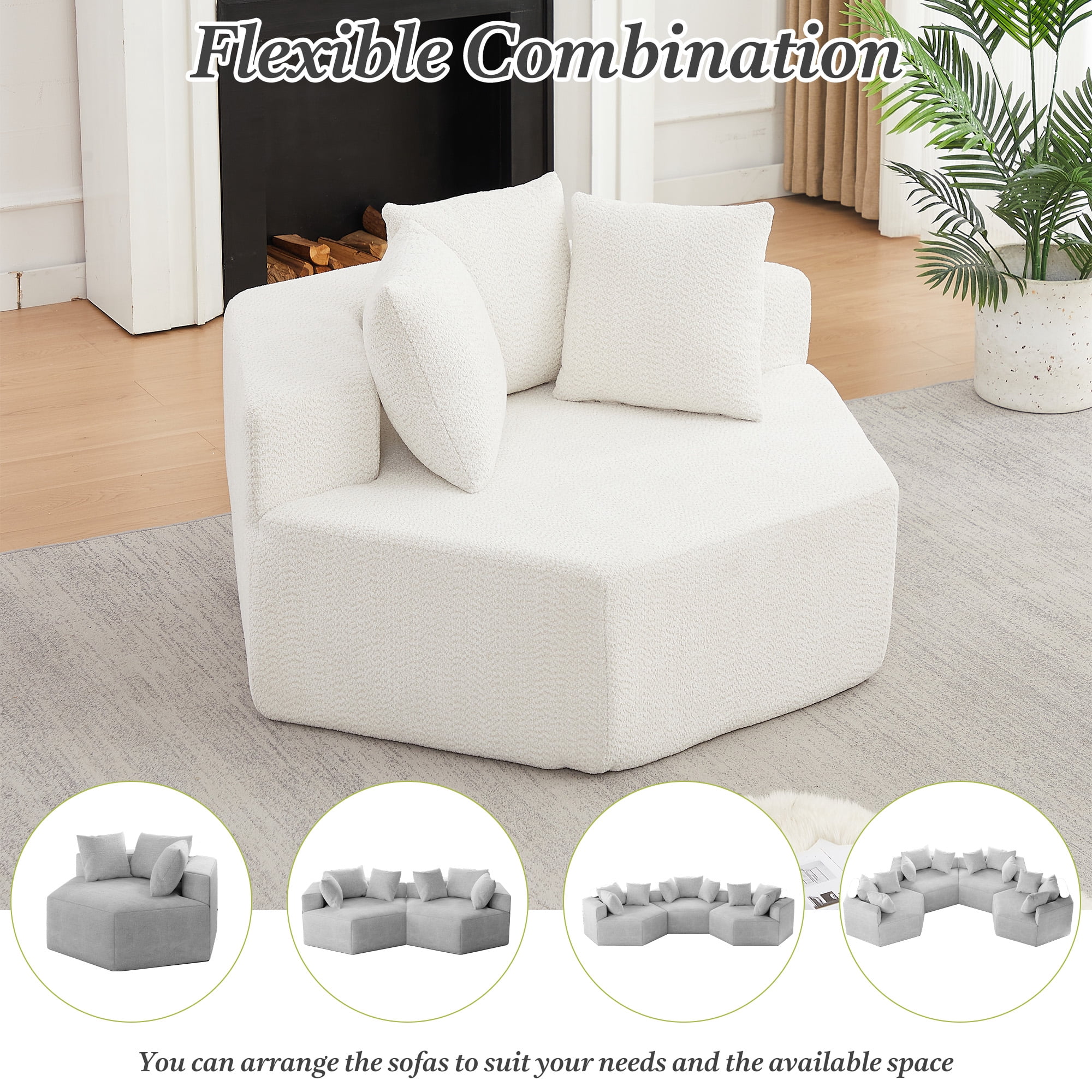 54-Inch Hexagonal Single Lounge Chair, Featuring Versatile Arrangements And A Modular Design; This Chenille-Upholstered Sofa Is Ideal For Lounges, Game Rooms, Living Rooms, And Bedrooms