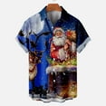 thumbnail image 2 of IROINNID Christmas Vacation T-shirt for Men Funny Print Button Up Red Shirt Hawaiian Xmas Vacation Gift Tops,Blue, 2 of 5