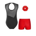 thumbnail image 2 of renvena 3Pcs Kids Girls Dance Gymnastics Outfit Sleeveless Round Neckline Shiny Rhinestones Leotard with V-front Waistband Shorts and Hair Band Red 16, 2 of 7