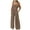Khaki, variant on Trendy Smocked Jumpsuits Womens Casual Dressy Overalls One Piece Sleeveless Wide Leg Long Pant Rompers with Pockets (XL, Navy)