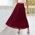 thumbnail image 5 of Womens Fashion Casual Beach Flowy Solid Midi Skirt Pleated High Waist Elastic Waist Lightweight A Line Long Skirt, 5 of 6