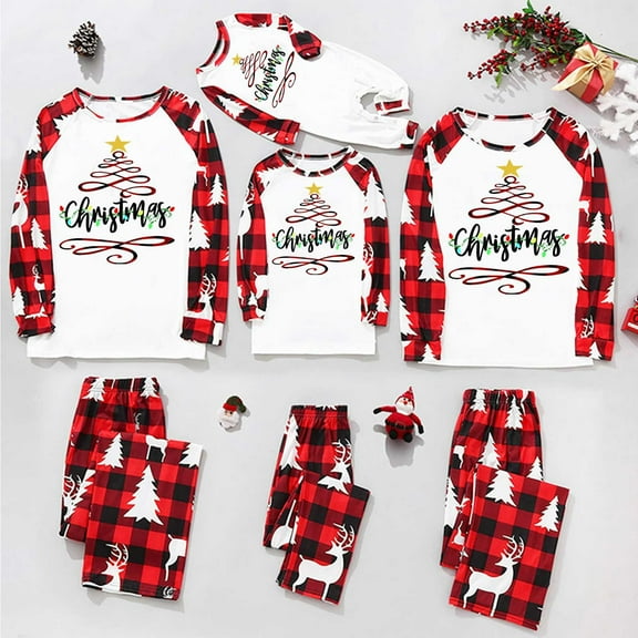 Rohuuque Family Christmas Pjs Matching Sets Holiday Jammies for Dad Matching Family Sets Christmas Casual Printed Top With Bottom Outfits Home Wear 2025 Red