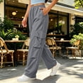 thumbnail image 5 of Women's Summer Casual Fashion Solid Color Quick Drying Work High Waist Straight Tube Wide Leg Multi Pocket Pants, 5 of 6