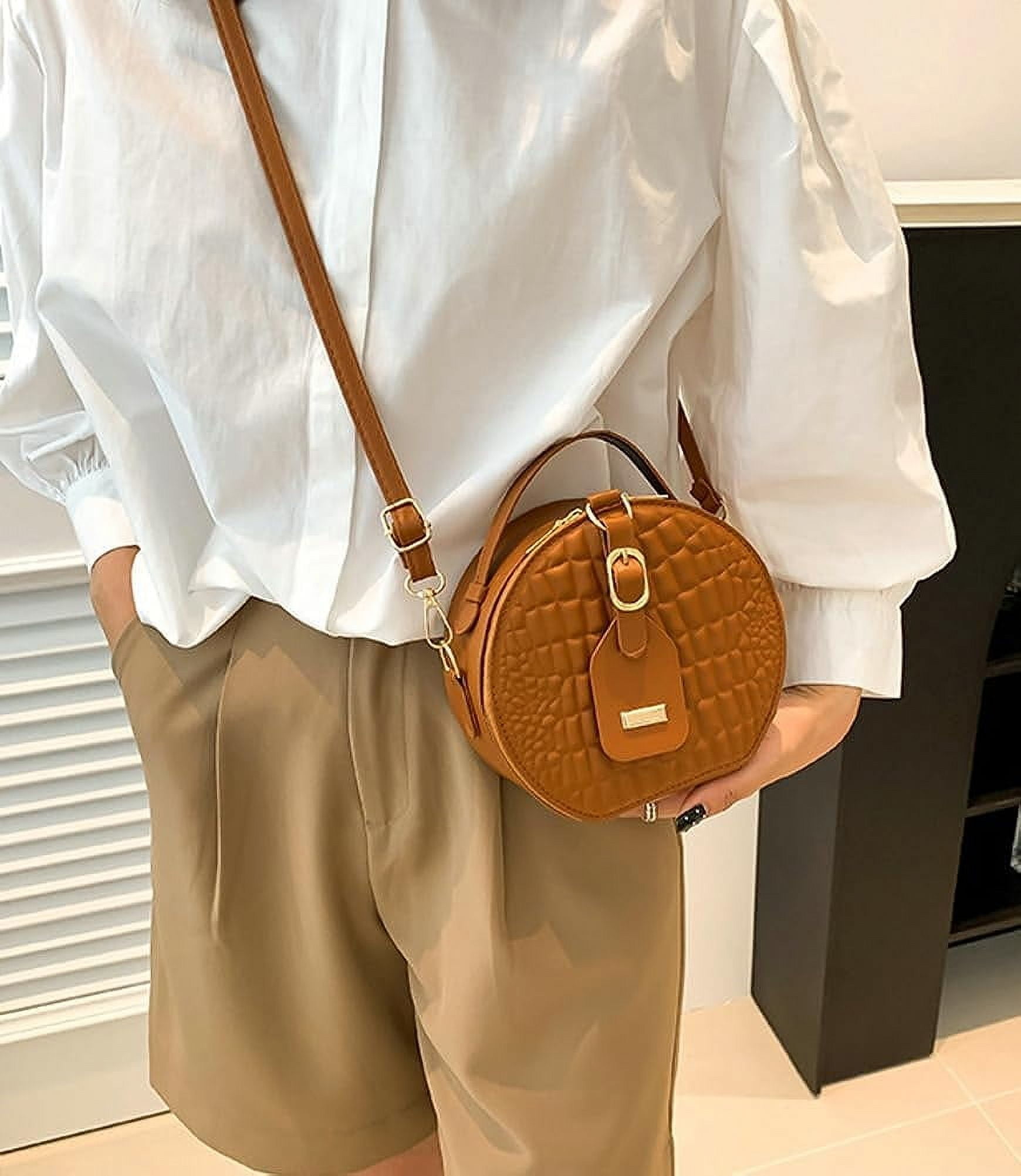 Kukuzhu Hobo Bags for Women Round Tote Bag Leather Crossbody Bag Casual Chic Top Handle Purse
