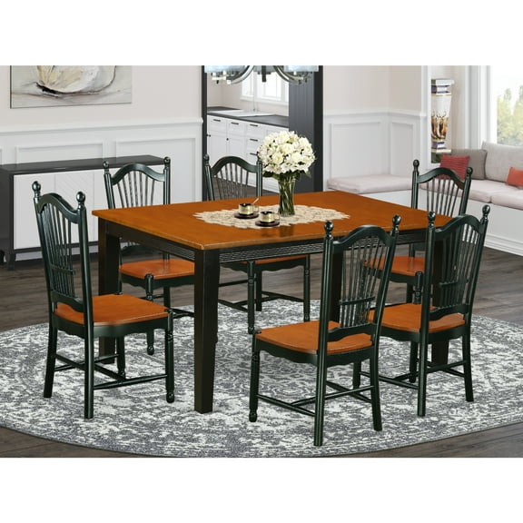 East West Furniture Dining Room Set Black & Cherry, QUDO7-BCH-W