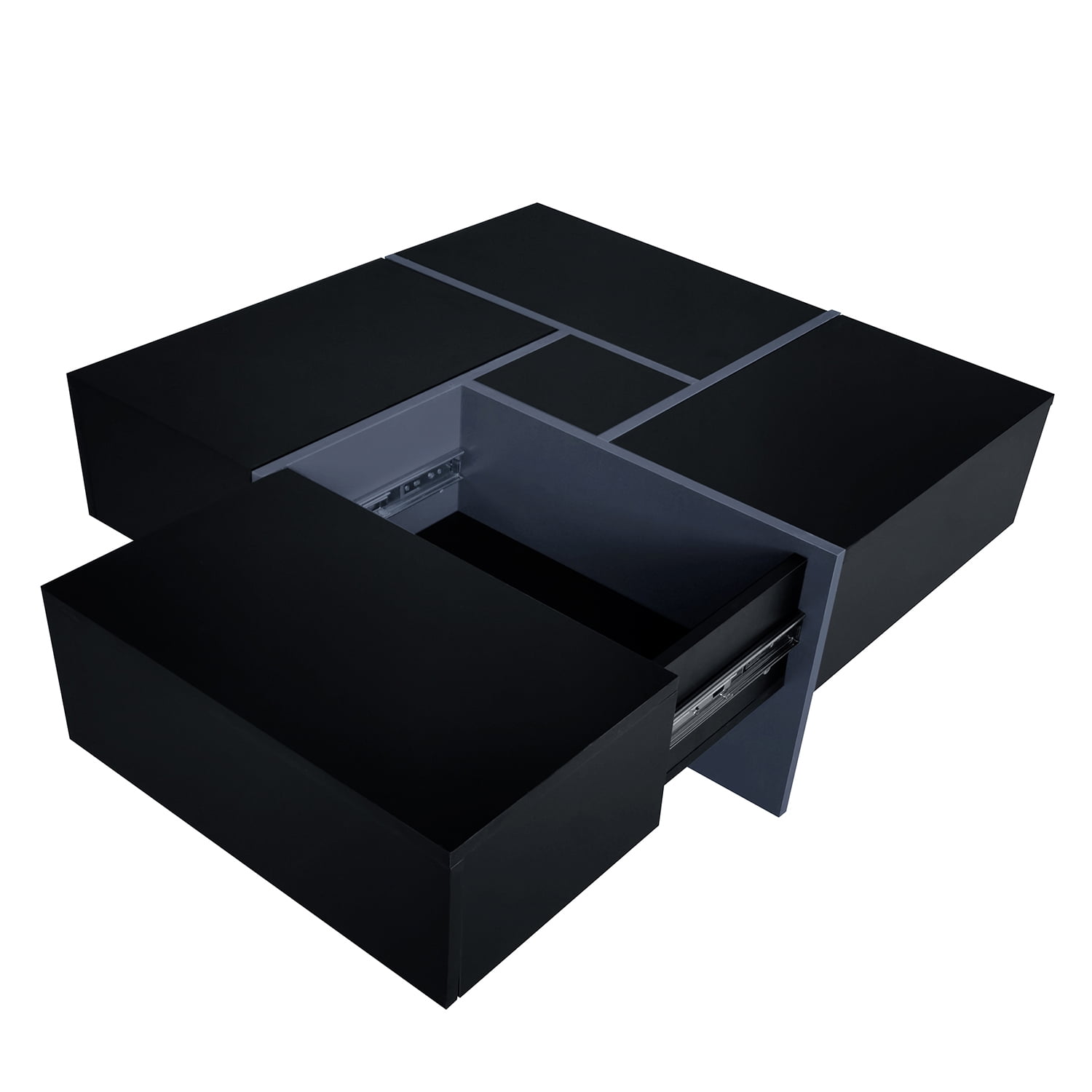 Kadyn Coffee Table, Square Tea Table with 4 Hidden Storage Compartments and Extendable Sliding Tabletop, Black Kadyn Coffee Table, Square Tea Table with 4 Hidden Storage Compartments and Extendable Sliding Tabletop, Black