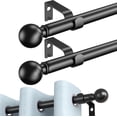 thumbnail image 1 of 2 Pack Curtain Rods for Windows 18 to 32 Inches, Adjustable Length, 6/8 Inch, 100% Mental, Matte Black, Never Bend, Thick Strong Telescoping Single Drapery Rod, 1 of 7