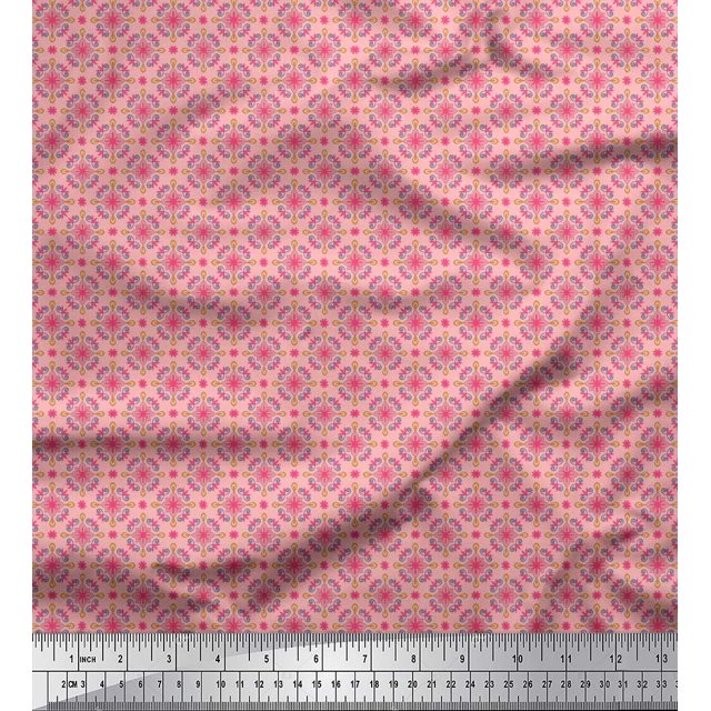 Soimoi Crepe Silk Fabric Floral Small Printed Craft Fabric by The Yard 42 Inch Wide