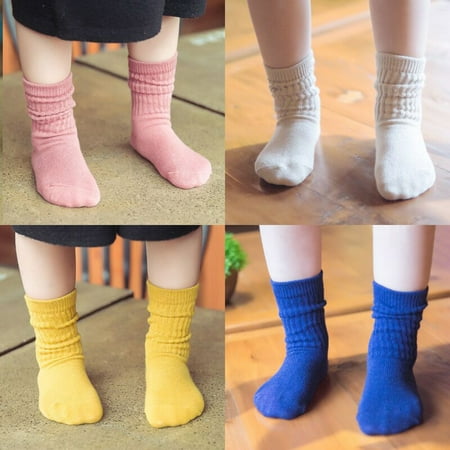 

XWQ Kids Girl Boy Solid Color Stretchy Soft Warm Breathable Middle Tube Crew Socks
