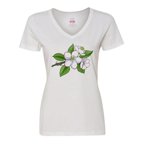 Inktastic Beautiful Apple Blossom Flowers on Branch Women's V-Neck T-Shirt