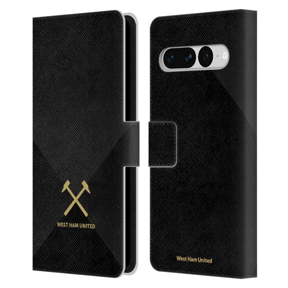 Head Case Designs Officially Licensed West Ham United FC Hammer Marque Kit Black & Gold Leather Book Wallet Case Cover Compatible with Google Pixel 7 Pro
