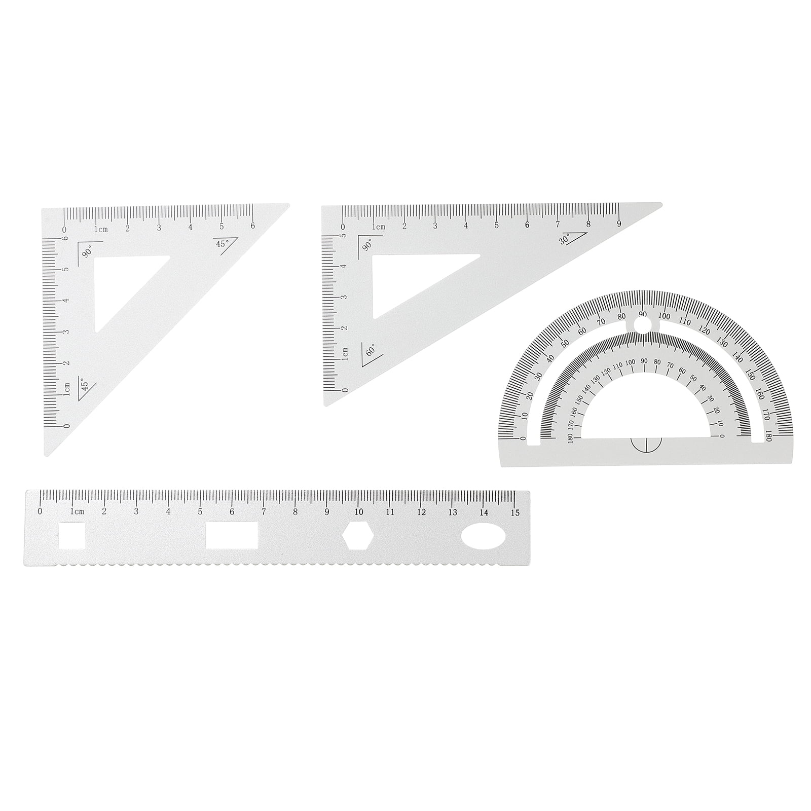 Homemaxs Ruler Set Measuring Metric Tool Triangle Drafting Scale Tools Stainless Aluminum Metal