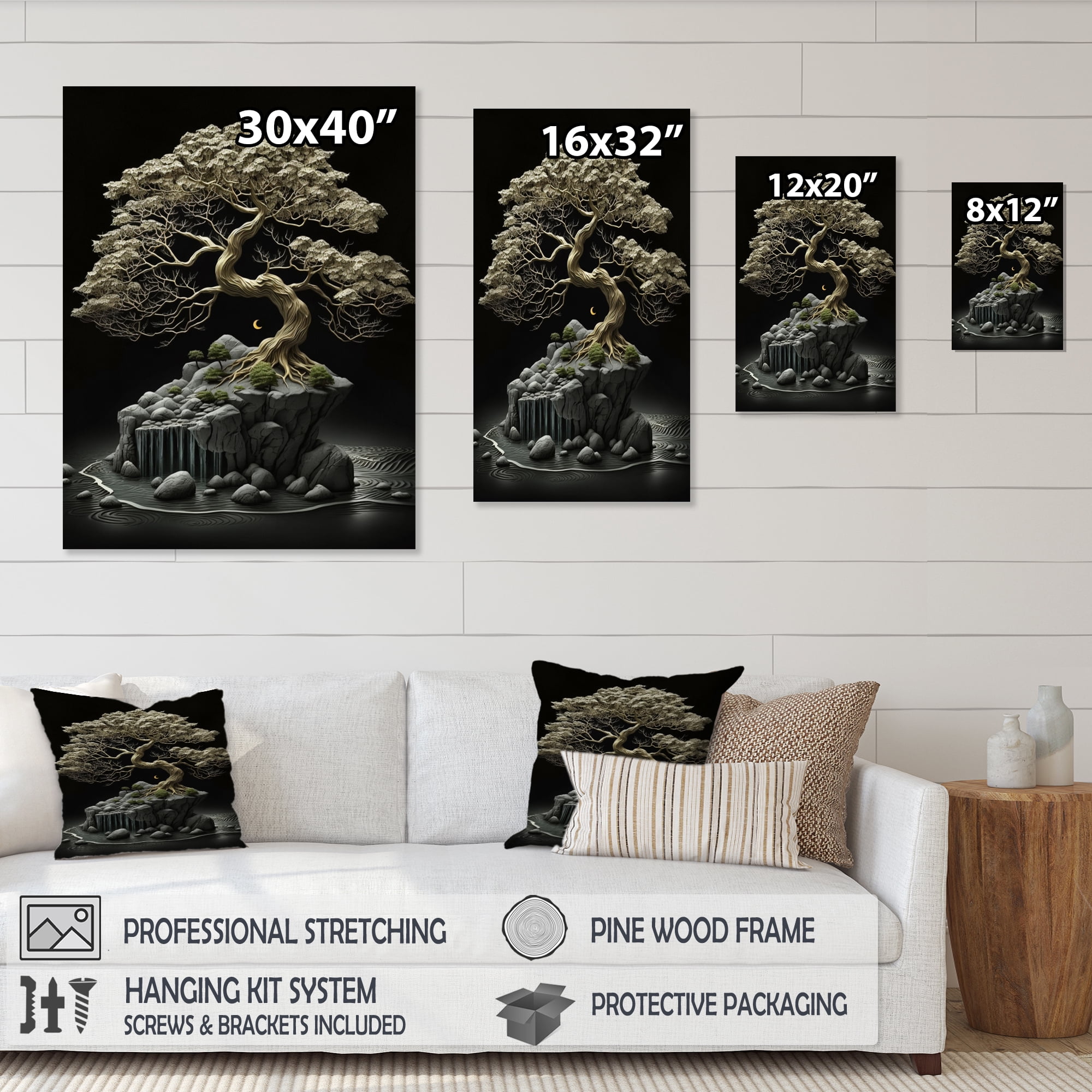 Designart Bonsai Tree On Rocks I Canvas Wall Art