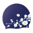 thumbnail image 4 of Gorro de natación de silicona, gorro de natación para mujer con estampado Floral, gorro de baño cómodo para la playa con protección para los oídos, 4 of 8