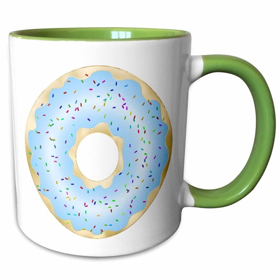 3drose, Cute Blue Sprinkles Donut Illustration, 15oz Two-tone Green Mug