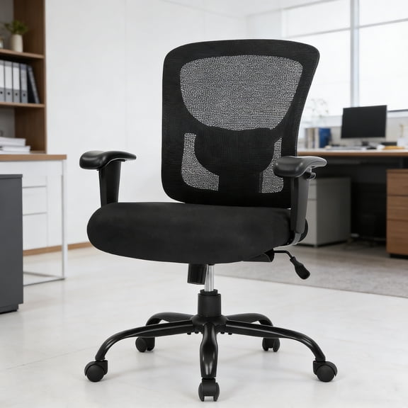 Big and Tall Office Chair 500lbs, Ergonomic Computer Chair Height Adjustable Mesh Chair Heavy Duty Chair, Wide Seat Computer Executive Desk Chair with Adjustable Armrest, Lumbar Support, Black