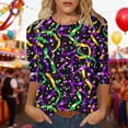 thumbnail image 1 of Xuyuer Carnival 2025 Womens 3/4 Sleeve Tops Mardi Gras and Costumes Fashion Round Neck Printed Blouse, 1 of 6