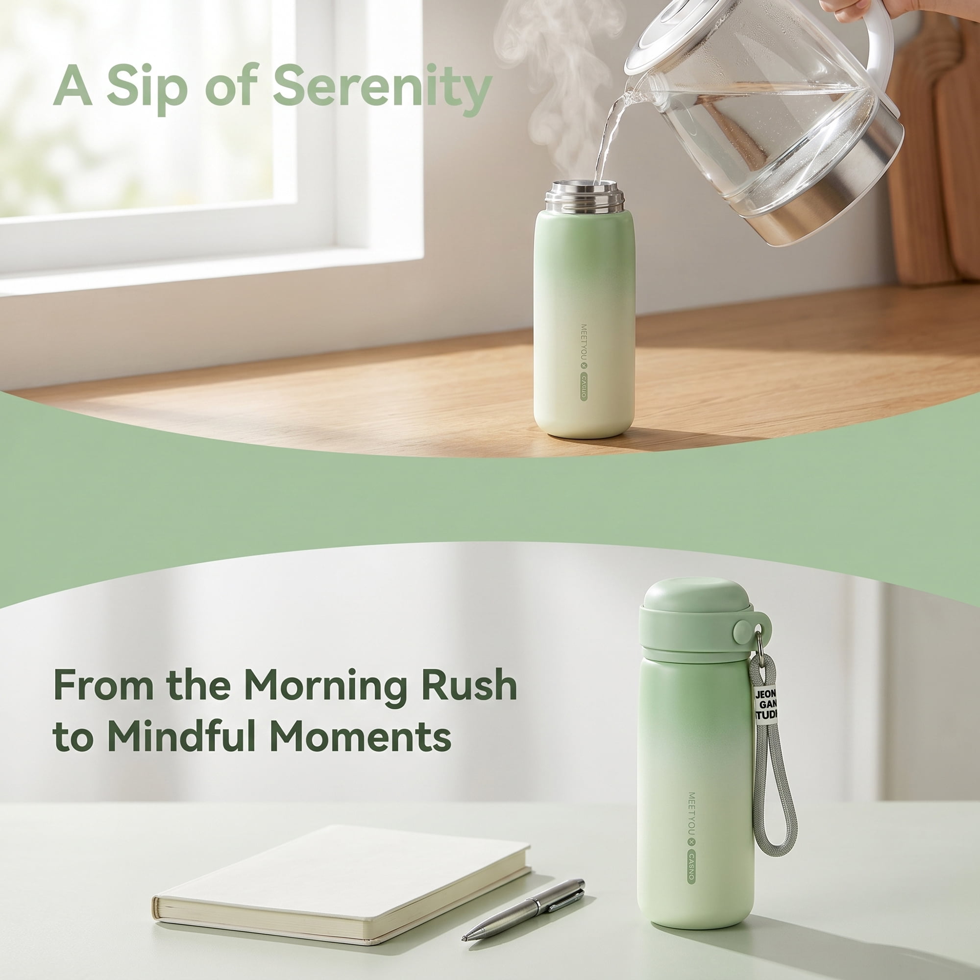 Unique Bargains 21 oz Stainless Steel Insulated Leak Proof Water Bottle Tumbler Green