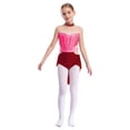 thumbnail image 2 of TiaoBug Gymnastics Leotards for Girls Sleeveless Rhinestones Backless High-low Skirt Bodysuit Skating Dance Dress Burgundy-A 8, 2 of 6