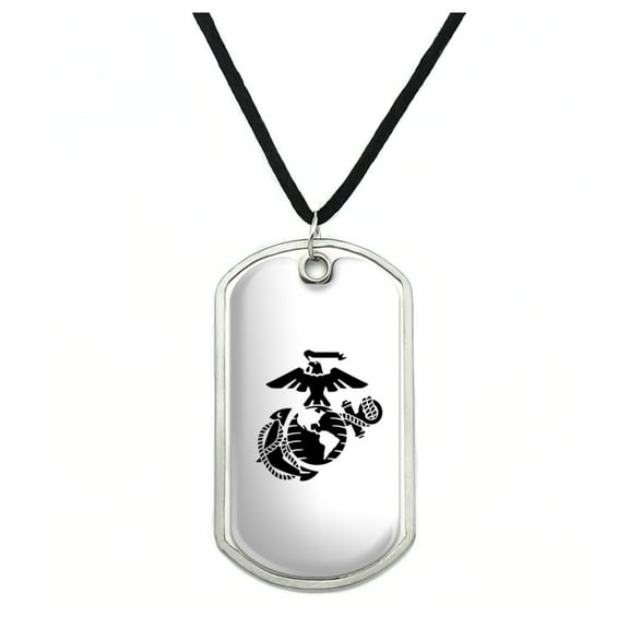 Marine Corps USMC Black on White Eagle Globe Anchor Officially Licensed Military Dog Tag Pendant Necklace with Cord