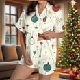 thumbnail image 2 of purcolt Women's Christmas Pajama Sets Snowflake Santa Print Short Sleeve Button Down Shirt and Shorts 2 Piece Pjs Soft Sleepwear Nightwear S-XXL, 2 of 5
