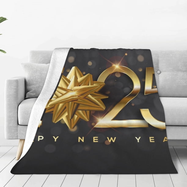 Fotbe 2025 Happy New Year 1 Manta de Franela Acolchonada con Estampado, Súper Suave y Esponjosa, Extra Grande para Sofá, Cama, Uso Todo el Año-50"x40"