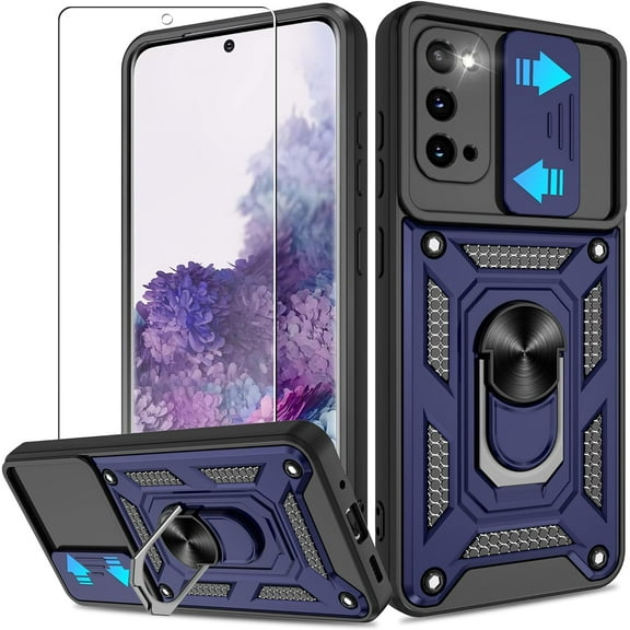 for Galaxy S20 Case with HD Screen Protector, Heavy Duty Shockproof Samsung S20 5G Case with 360 ° Rotation Metal Kickstand [Military Grade] Protective Case for Samsung Galaxy S20, Blue