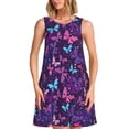 thumbnail image 1 of Easygdp Bright Purple Butterflies para Vestido Transpirable de Mujer, Vestido Suelto de Manga Corta con Pliegues y Bolsillos para el Verano, 1 of 7