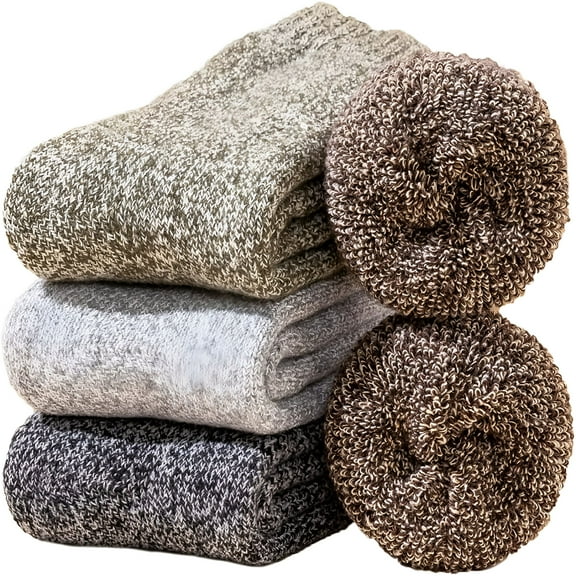 TELOLY 3Pack Men's Super Thick Wool Warm Socks - Soft Comfort Casual Crew Winter Socks