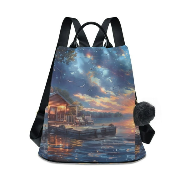 Travel Backpack for Women Large Capacity College Bags Multi-pocket Casual Daypacks 15 Inch Lakehouse in Sunset